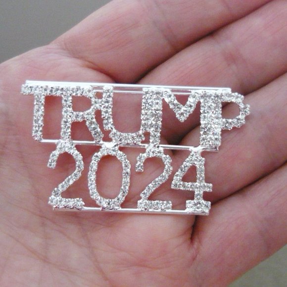 Large Sparkling Rhinestone Trump 2024 Pin, Really Sparkles and Shines! - Picture 3 of 4